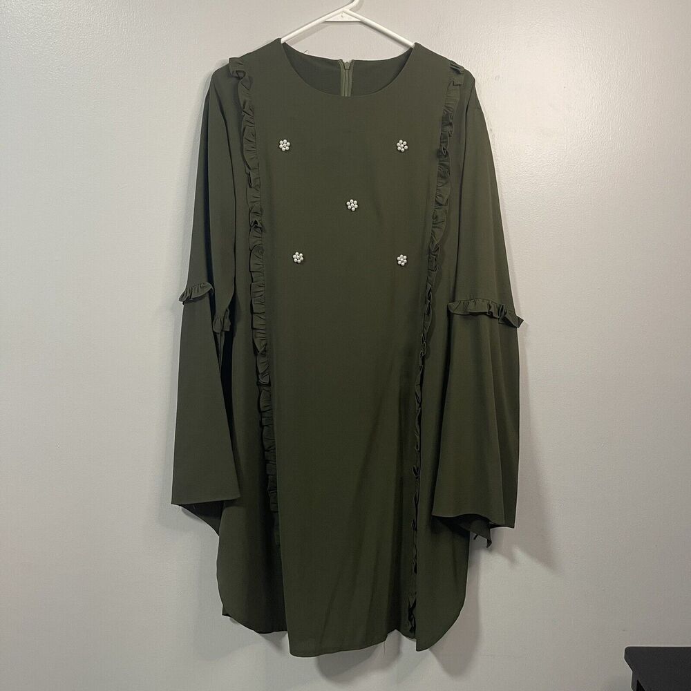 SHEIN 2XL Green Frill and Bead Knee Length Shift Dress